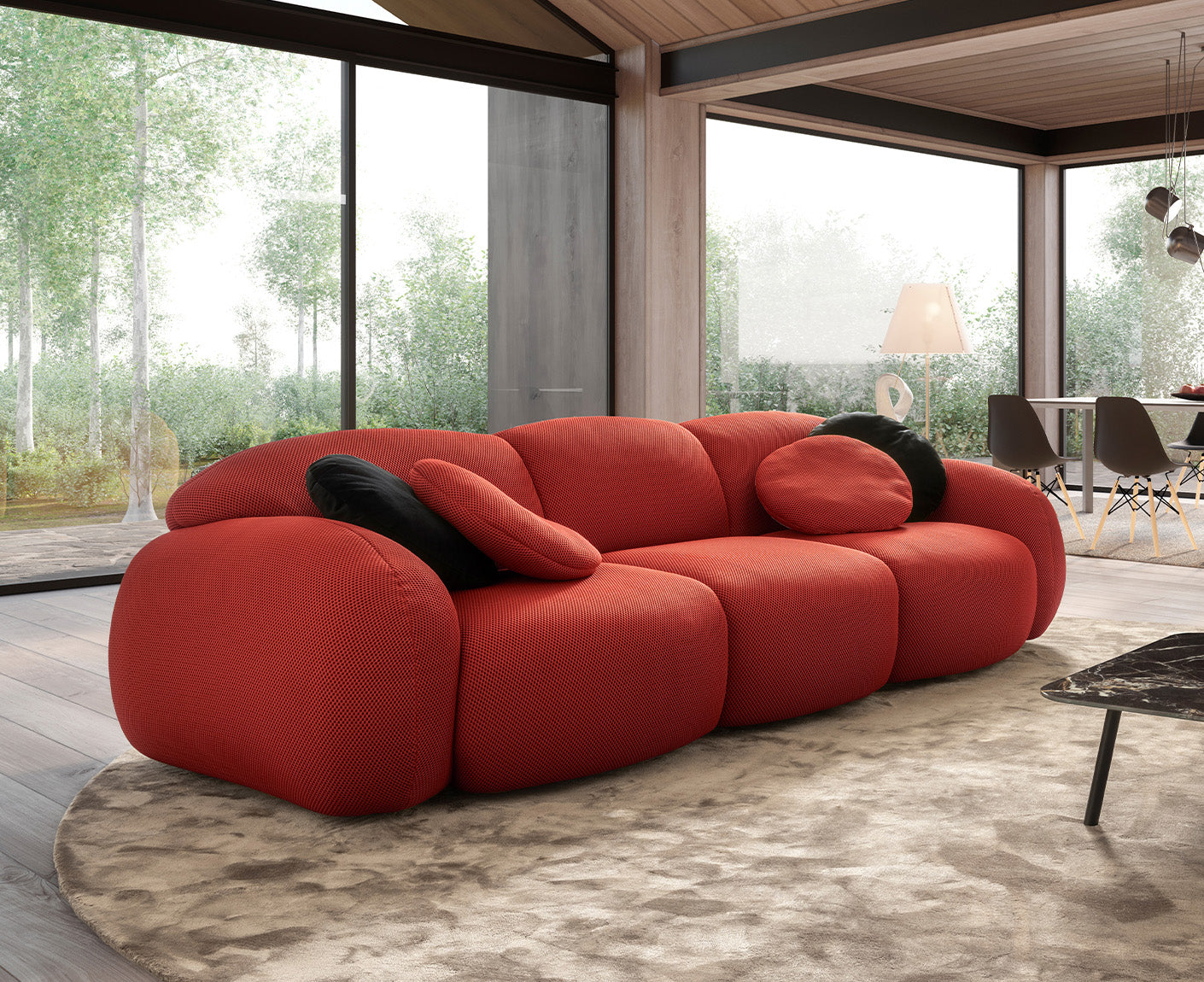 designwerk Globe 3-Sitzer Sofa | 292 x 116 cm | Flachgewebe 3D-Effekt
