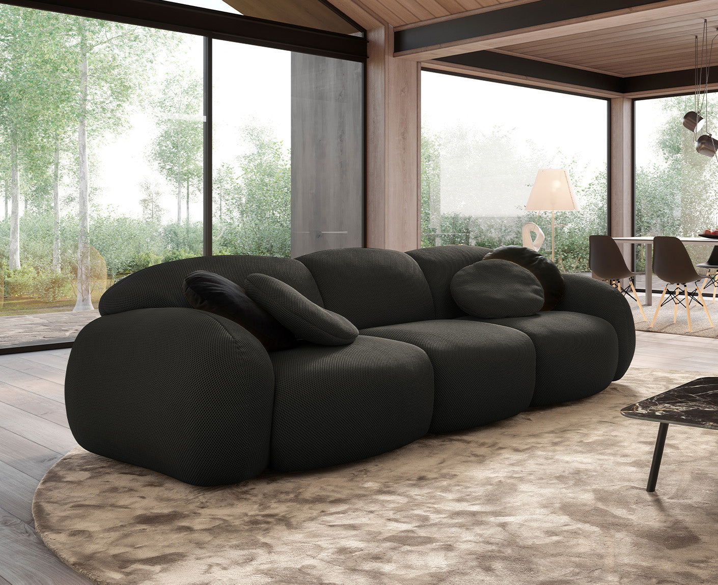 designwerk Globe 3-Sitzer Sofa | 292 x 116 cm | Flachgewebe 3D-Effekt