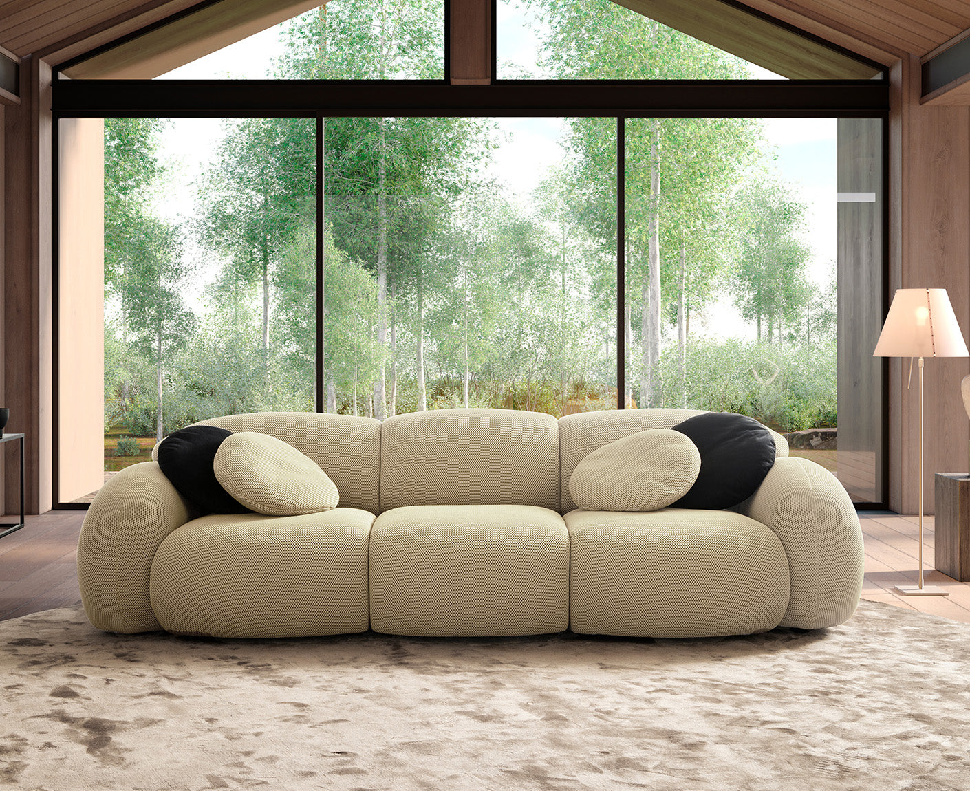 designwerk Globe 3-Sitzer Sofa | 292 x 116 cm | Flachgewebe 3D-Effekt