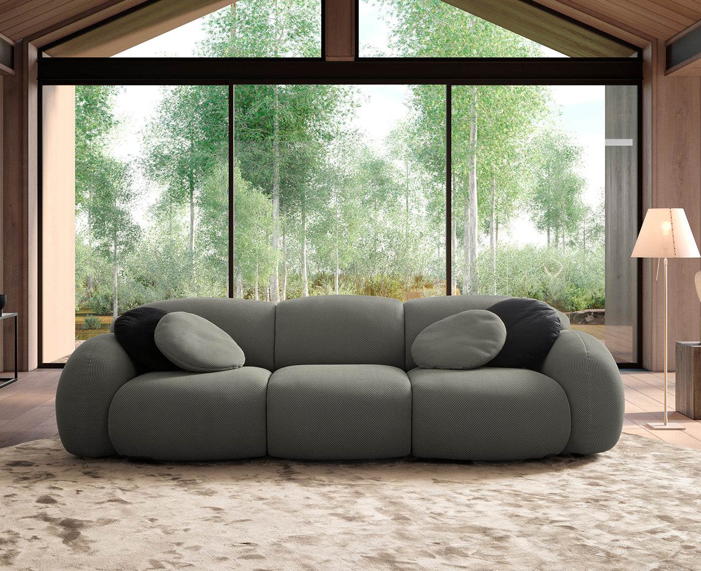 designwerk Globe 3-Sitzer Sofa | 292 x 116 cm | Flachgewebe 3D-Effekt