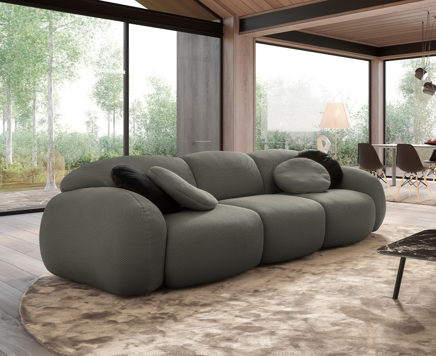 designwerk Globe 3-Sitzer Sofa | 292 x 116 cm | Flachgewebe 3D-Effekt