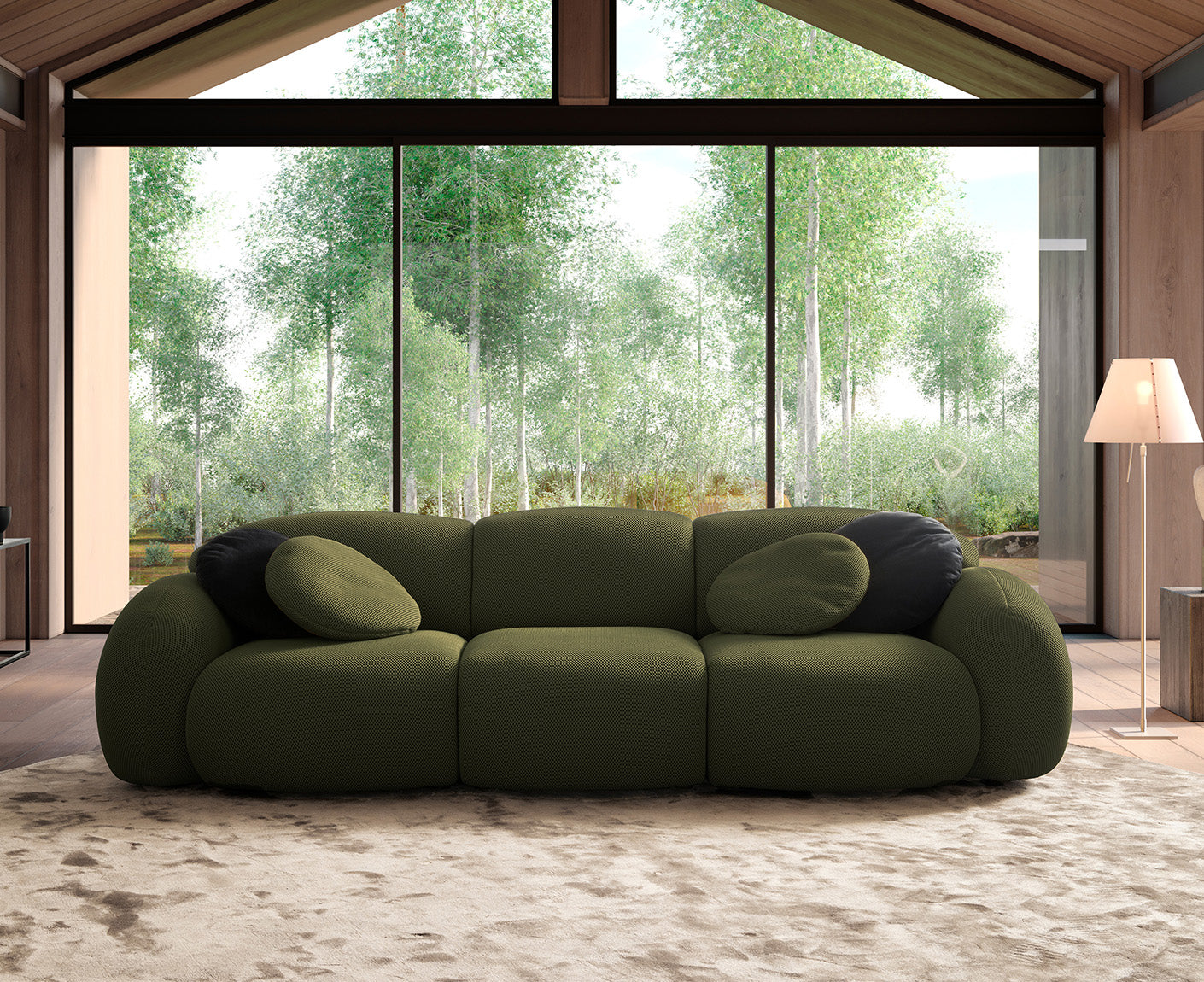 designwerk Globe 3-Sitzer Sofa | 292 x 116 cm | Flachgewebe 3D-Effekt