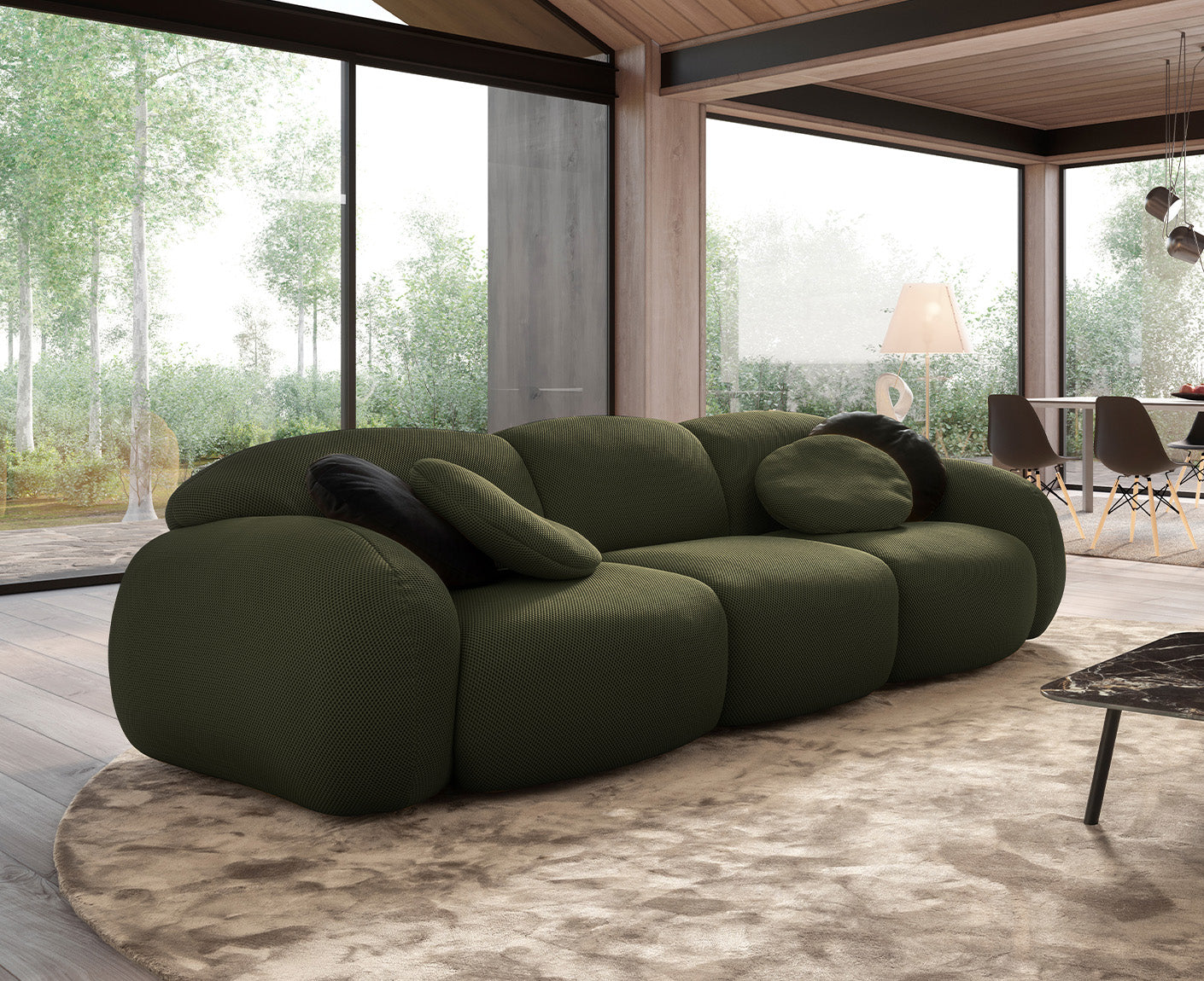 designwerk Globe 3-Sitzer Sofa | 292 x 116 cm | Flachgewebe 3D-Effekt