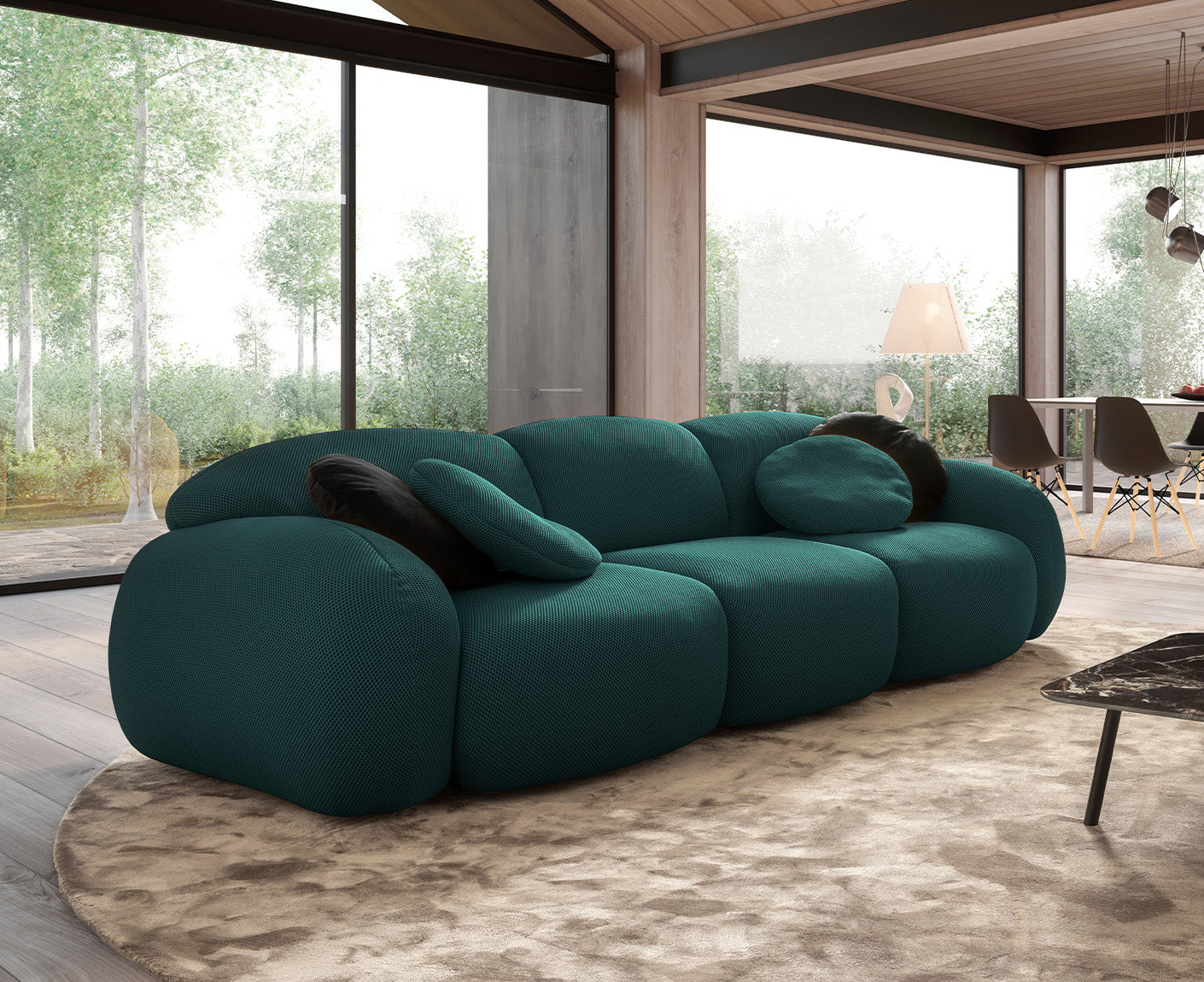 designwerk Globe 3-Sitzer Sofa | 292 x 116 cm | Flachgewebe 3D-Effekt