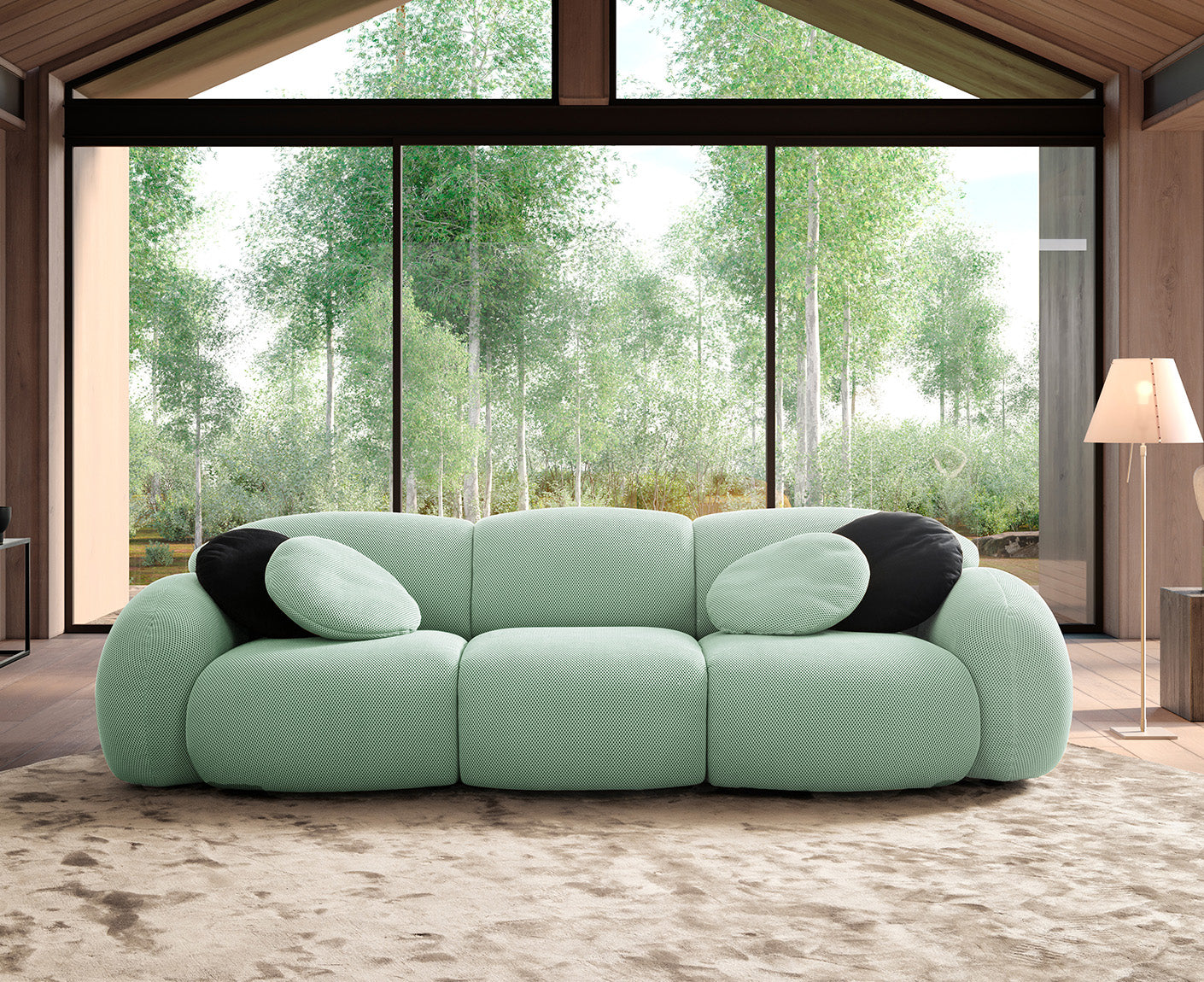 designwerk Globe 3-Sitzer Sofa | 292 x 116 cm | Flachgewebe 3D-Effekt