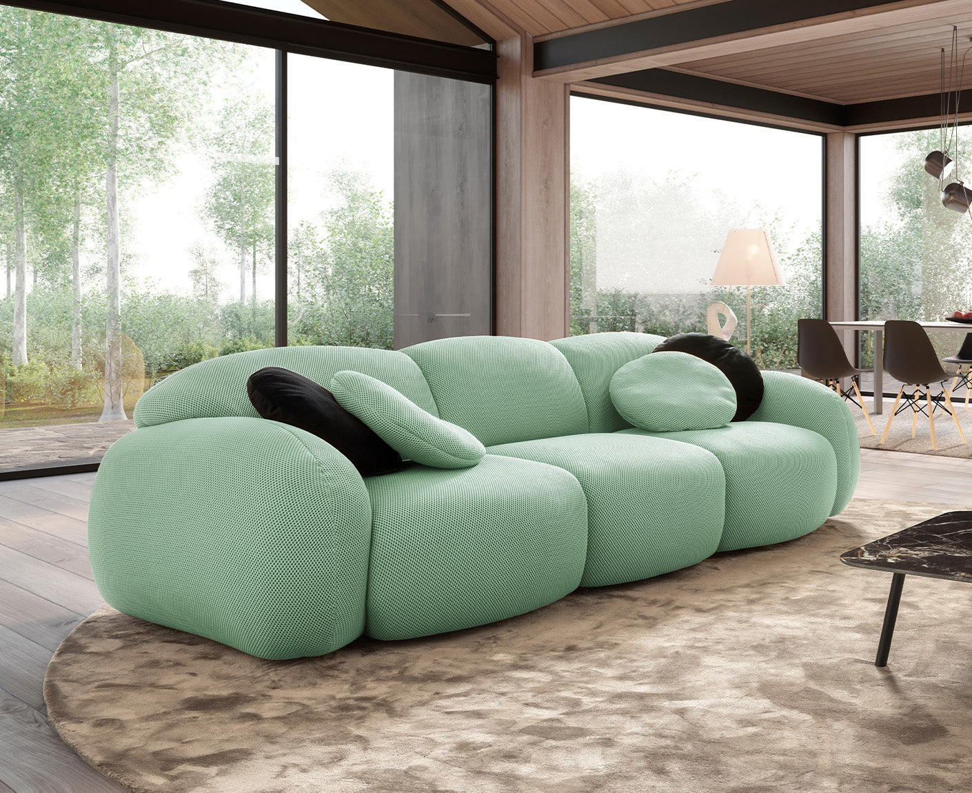 designwerk Globe 3-Sitzer Sofa | 292 x 116 cm | Flachgewebe 3D-Effekt