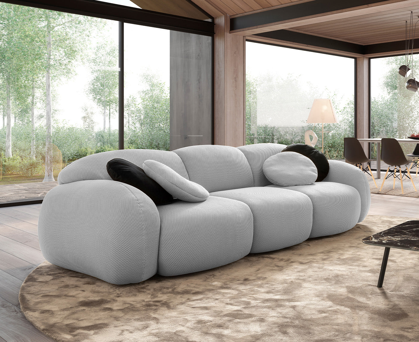 designwerk Globe 3-Sitzer Sofa | 292 x 116 cm | Flachgewebe 3D-Effekt