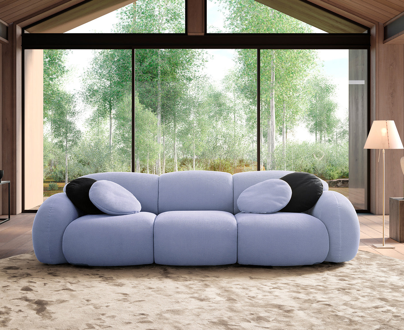 designwerk Globe 3-Sitzer Sofa | 292 x 116 cm | Flachgewebe 3D-Effekt