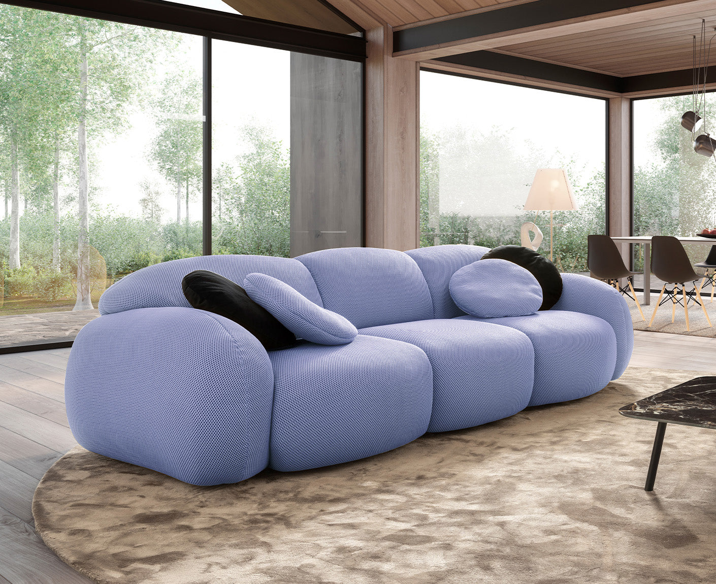 designwerk Globe 3-Sitzer Sofa | 292 x 116 cm | Flachgewebe 3D-Effekt