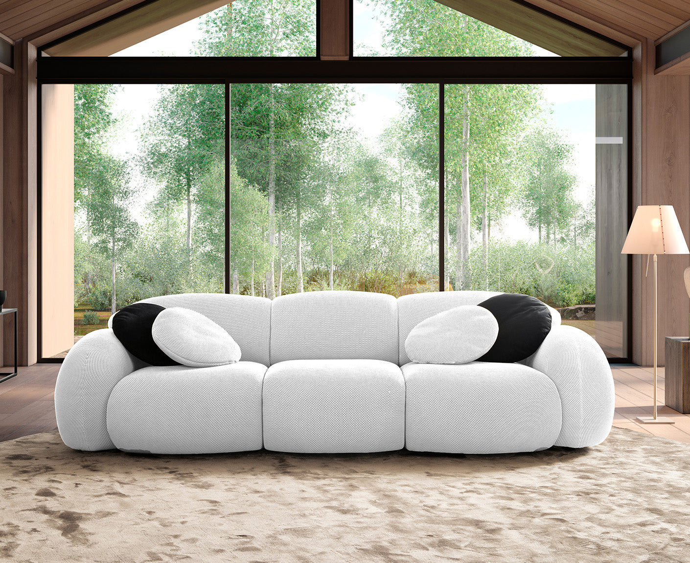 designwerk Globe 3-Sitzer Sofa | 292 x 116 cm | Flachgewebe 3D-Effekt