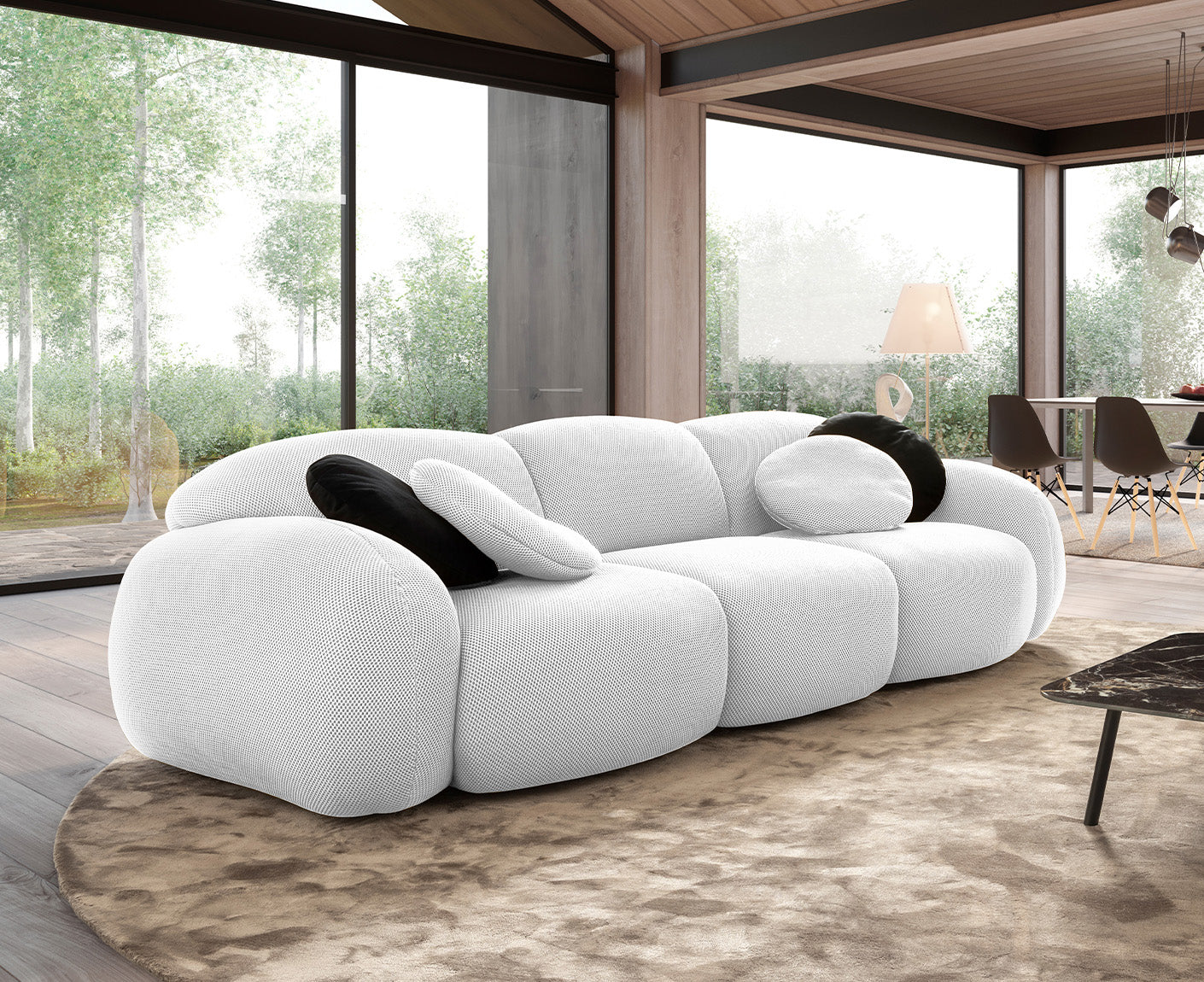 designwerk Globe 3-Sitzer Sofa | 292 x 116 cm | Flachgewebe 3D-Effekt