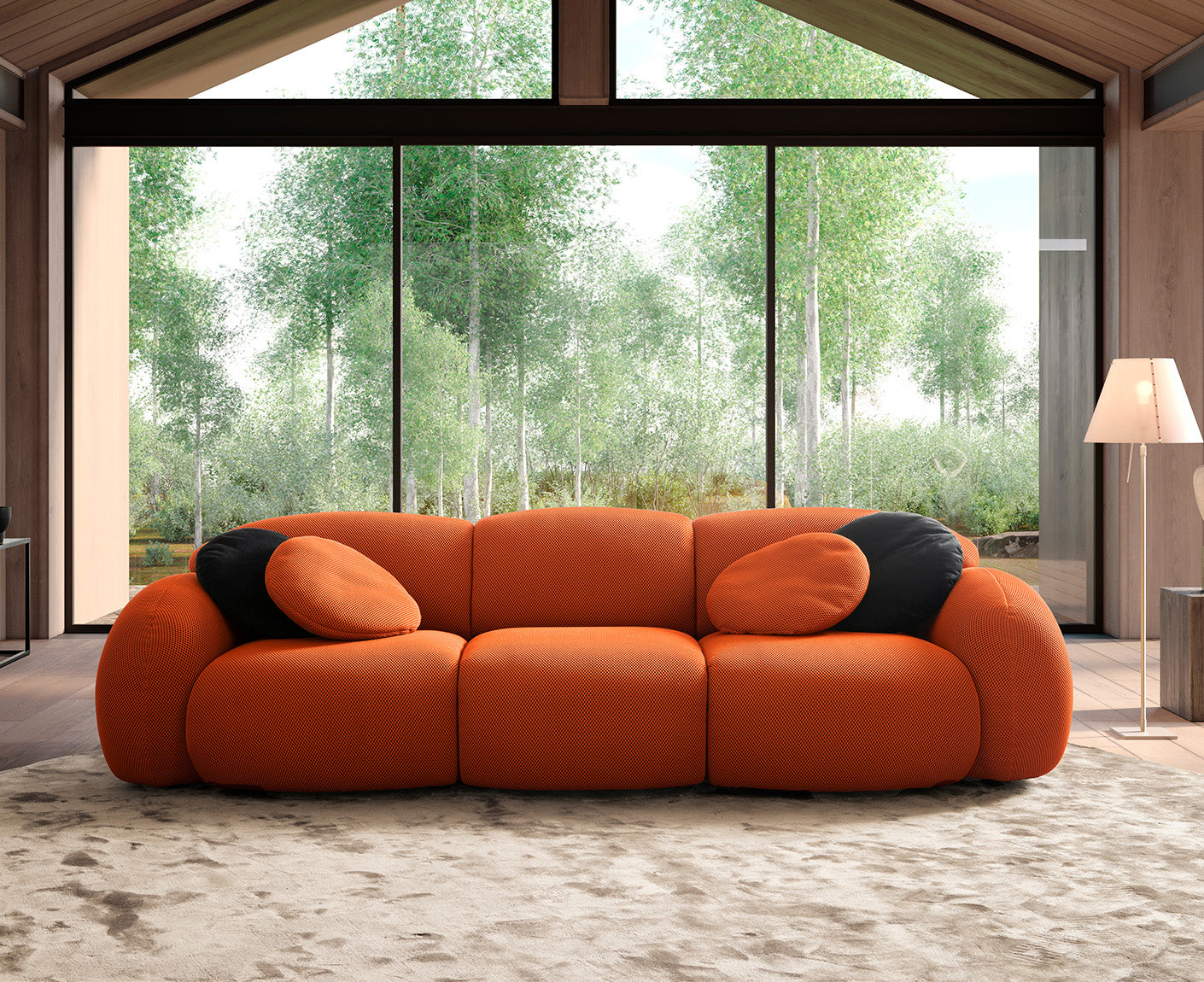 designwerk Globe 3-Sitzer Sofa | 292 x 116 cm | Flachgewebe 3D-Effekt