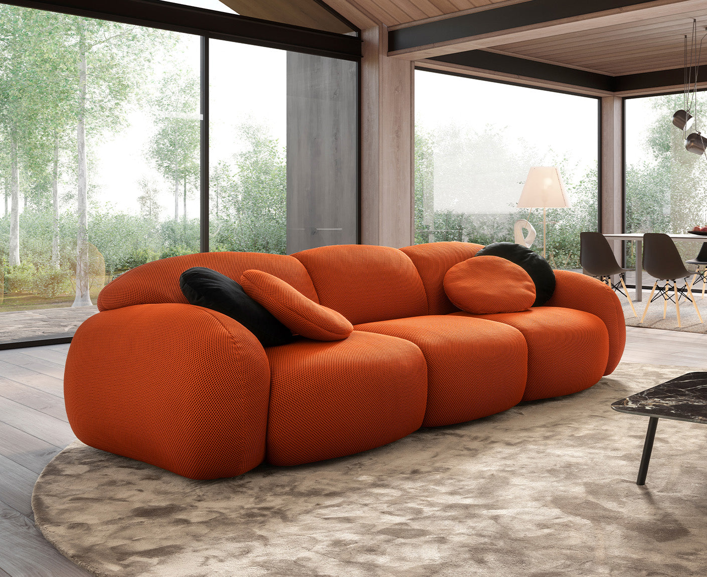 designwerk Globe 3-Sitzer Sofa | 292 x 116 cm | Flachgewebe 3D-Effekt