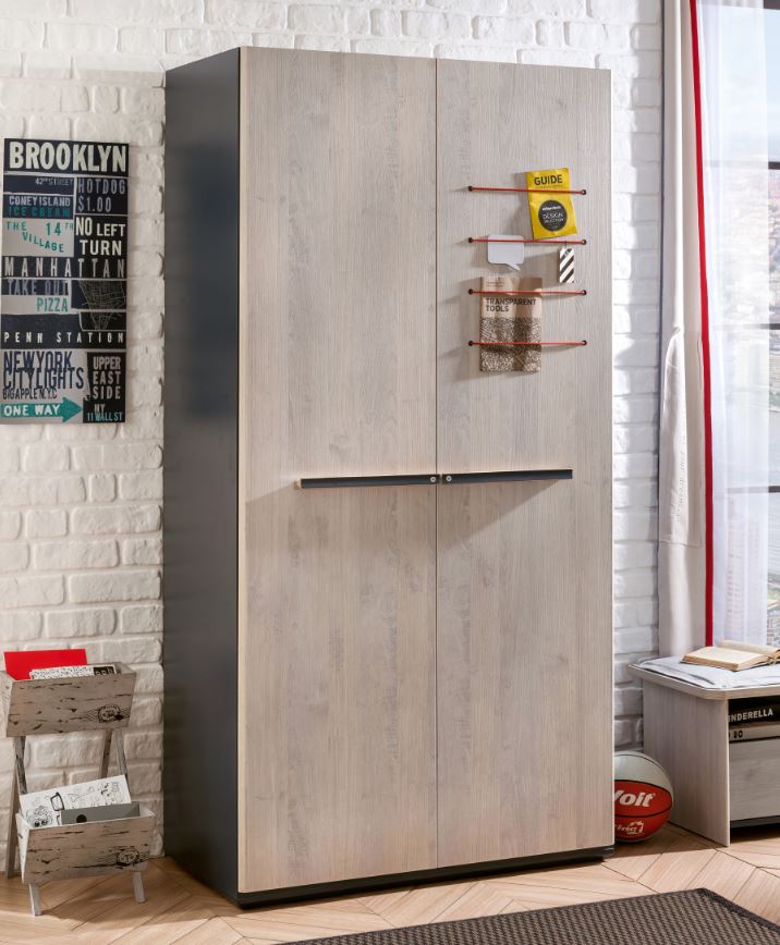Cilek TRIO Kleiderschrank Kinderkleiderschrank Schrank 2-türig Blau / White-Wash