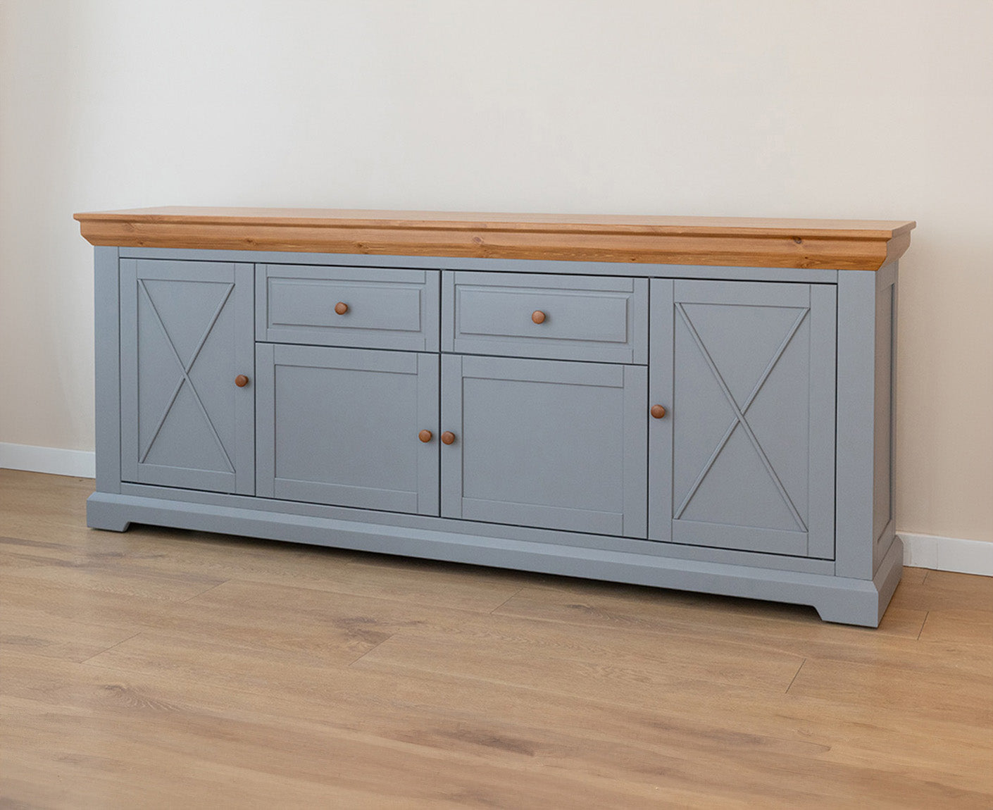 Marone Elite Sideboard 4-türig Massivholz Weiß / Grau