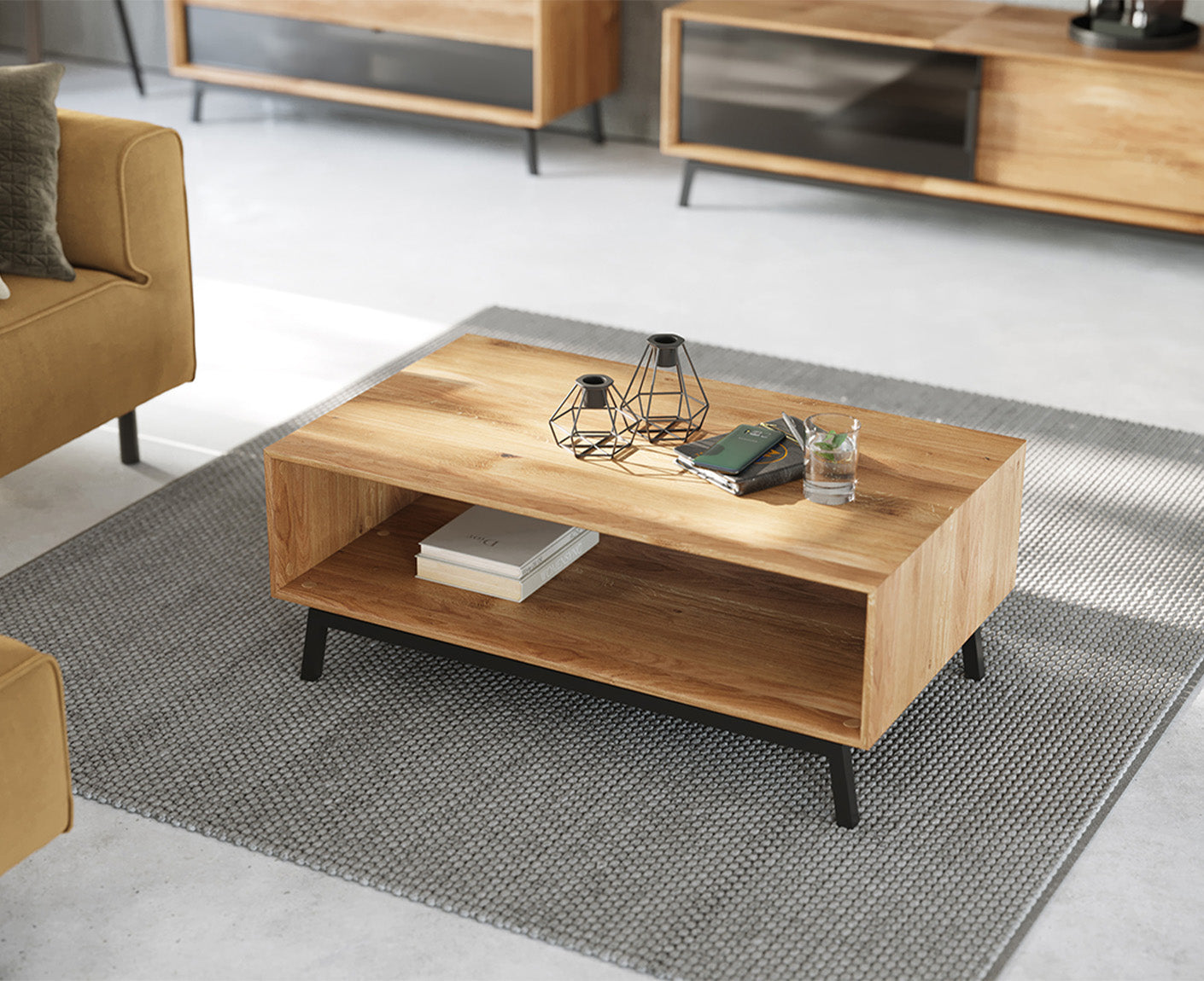 Modern Loft Couchtisch Massivholz Eiche geölt