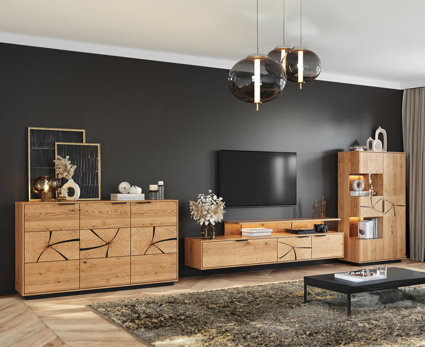 Tirano Sideboard Hirnholz Massivholz Eiche geölt, fertig montiert