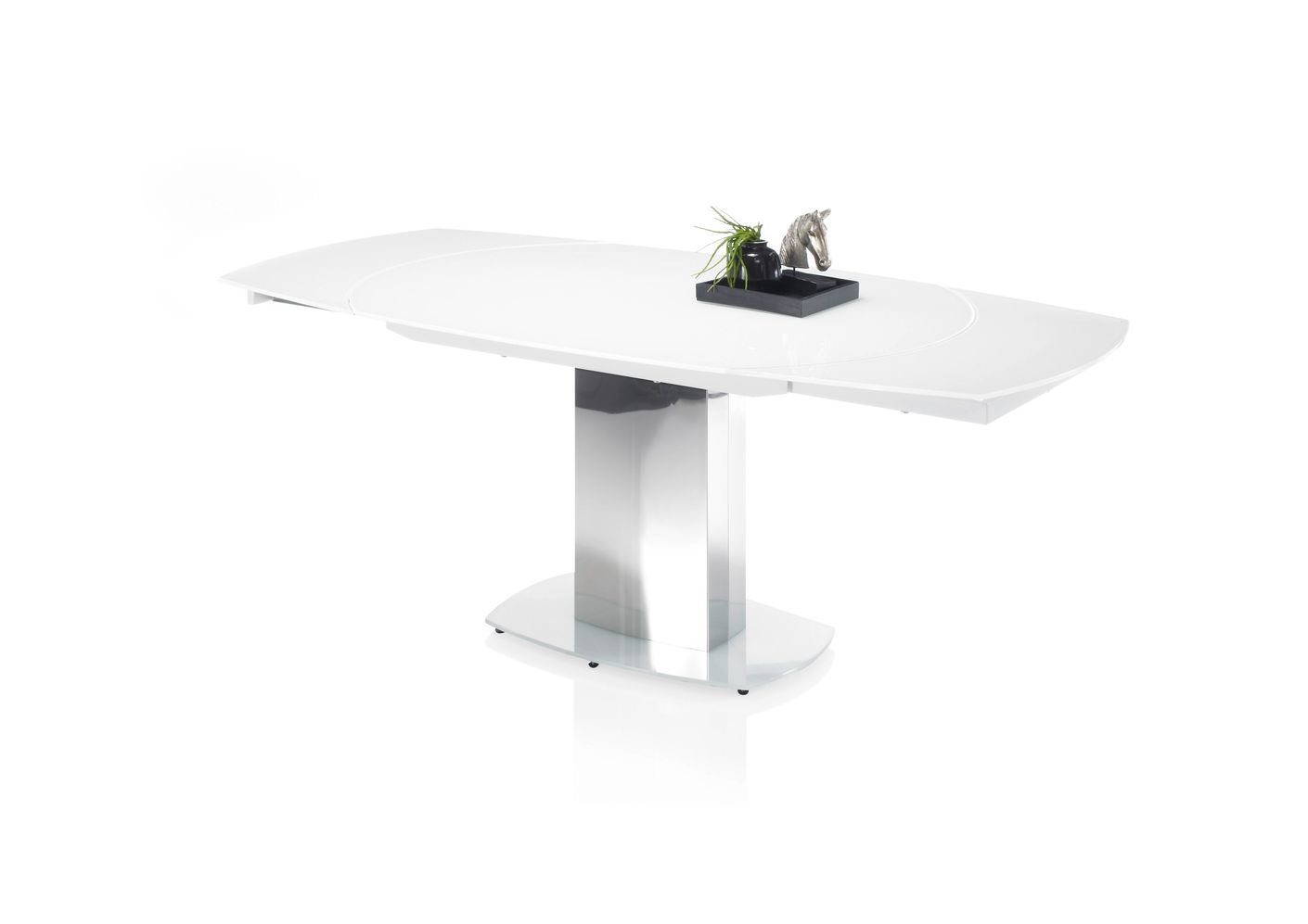 Esstisch ausziehbar Ø 130-190 Super White Glas / Edelstahl