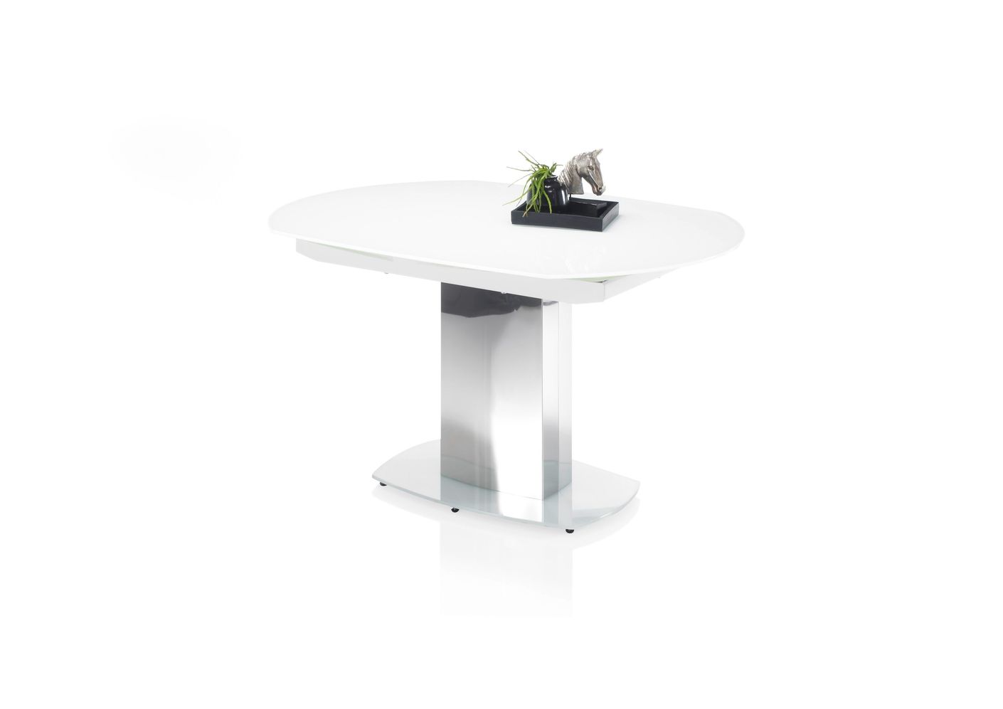 Esstisch ausziehbar Ø 130-190 Super White Glas / Edelstahl