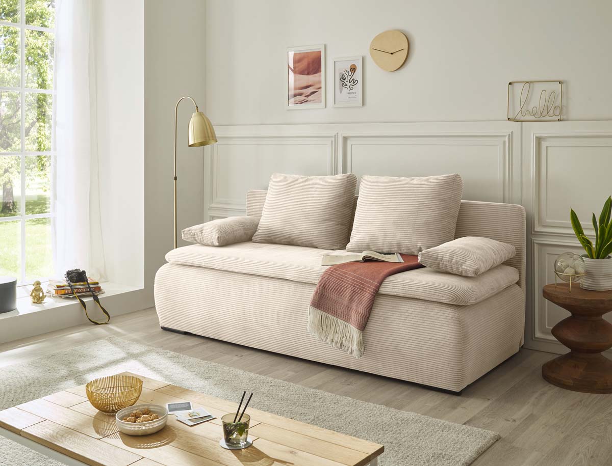 Jarek Schlafsofa 208 x 95 cm, inkl. Bettkasten, Beige