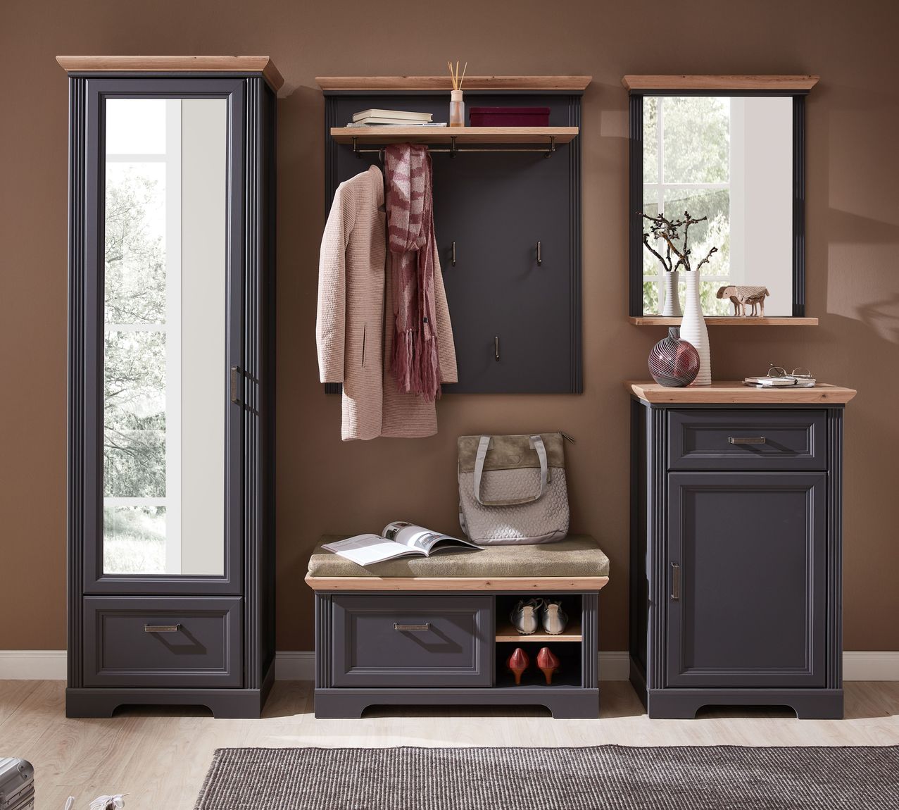 25180 JASMIN Garderobenschrank Graphit / Eiche