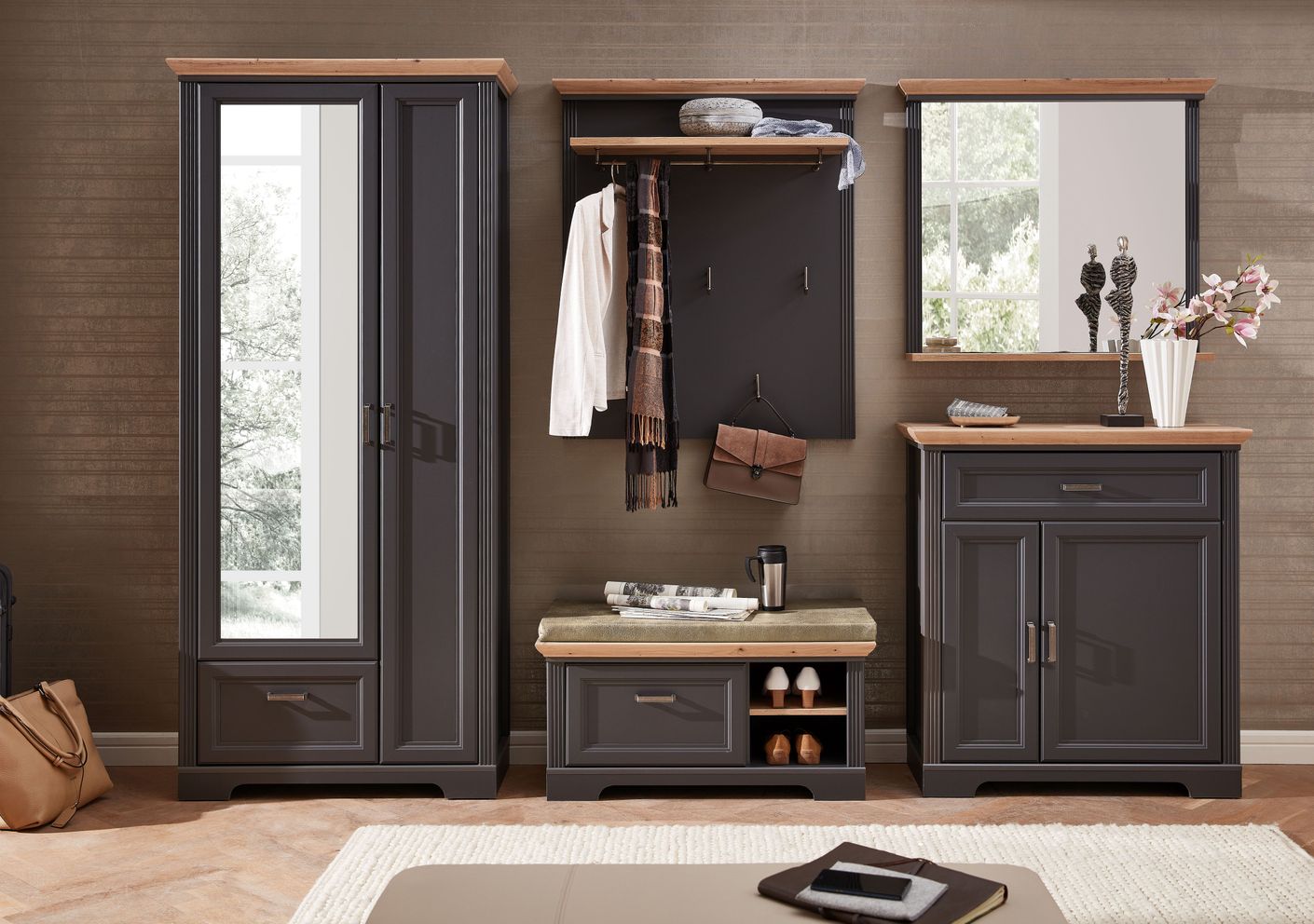 25181 JASMIN Garderobenschrank Graphit / Eiche