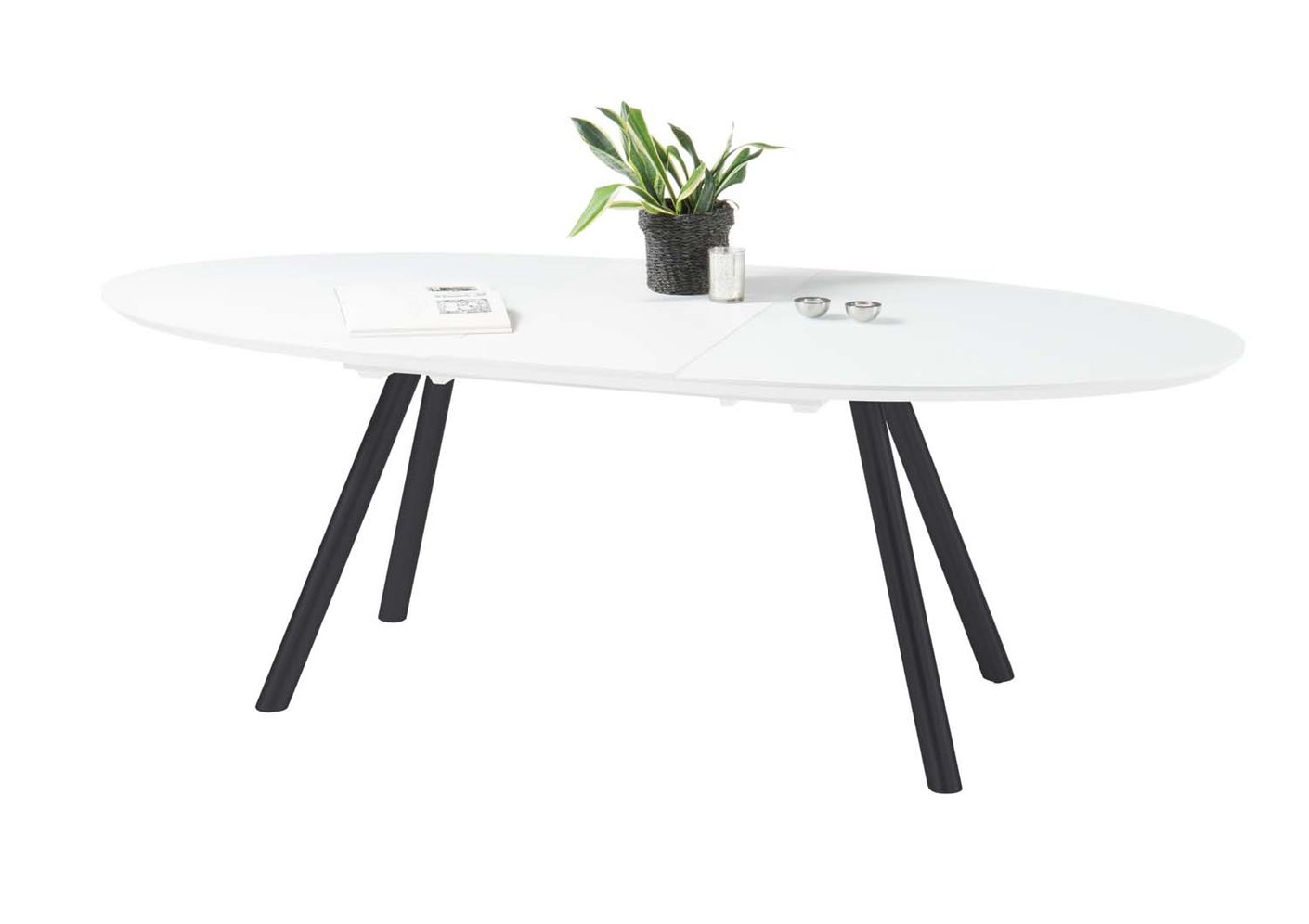 Jean Esstisch mit Glasplatte, ausziehbar 180-225 cm, Weiß / Schwarz