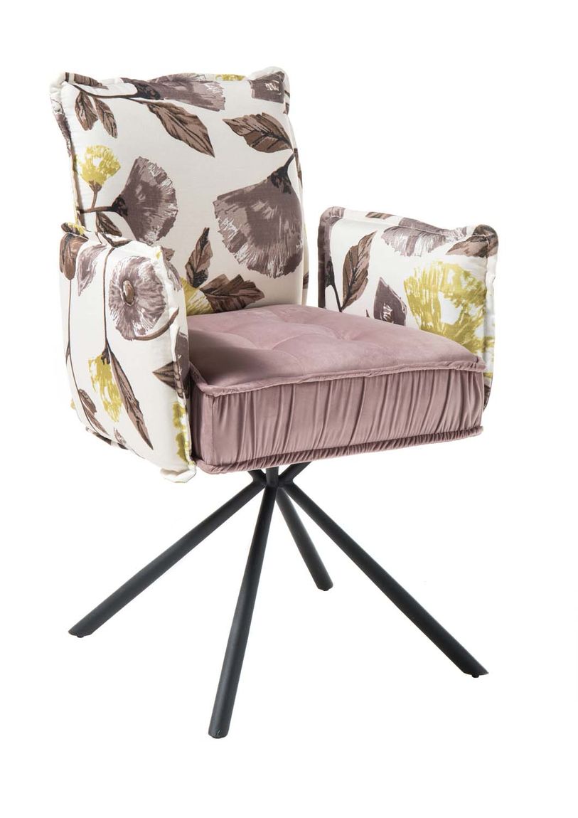 Essgruppe Esszimmer 7-tlg. Keramiktisch ausziehbar Taupe / Altrosa Flower