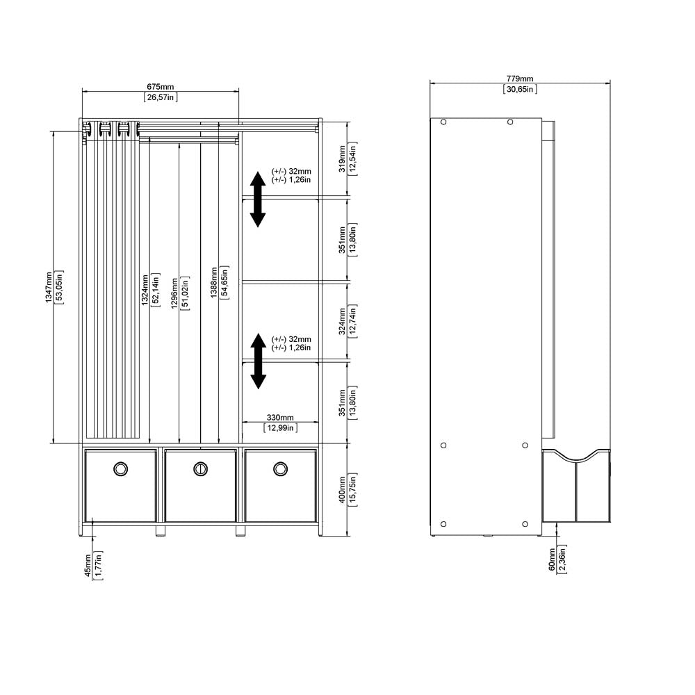 Kit Einsatz für Kleiderschrank Jackson Hickory Textil Beige hell