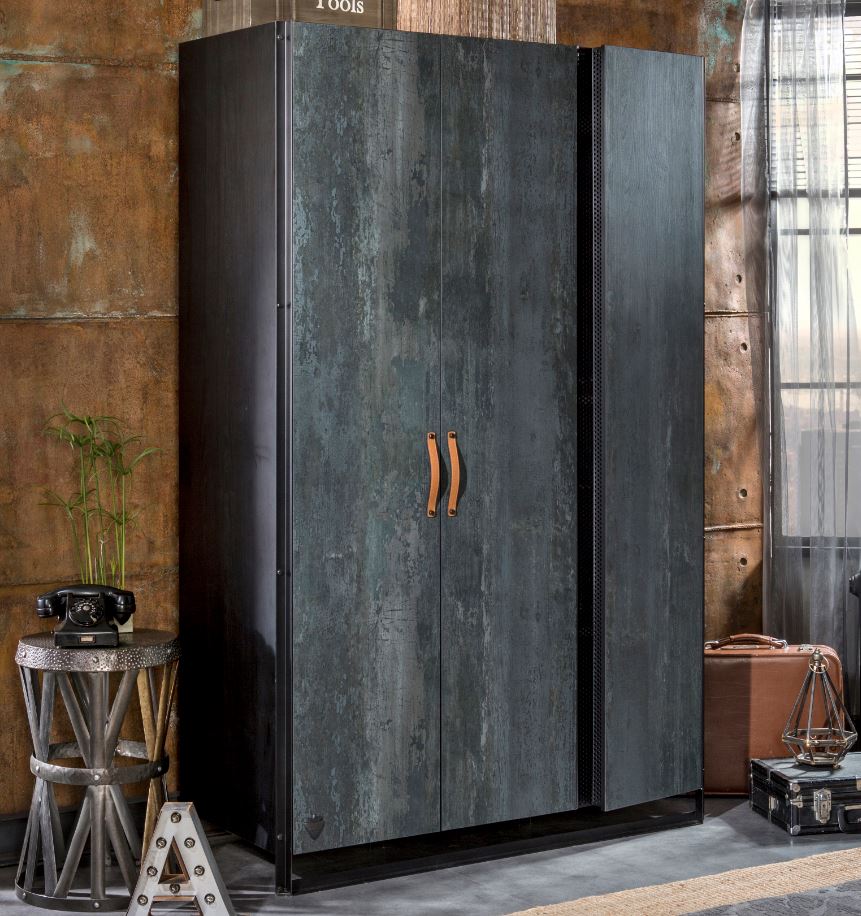 Cilek DARK METAL Kleiderschrank Kinderkleiderschrank Schrank Grau / Schwarz