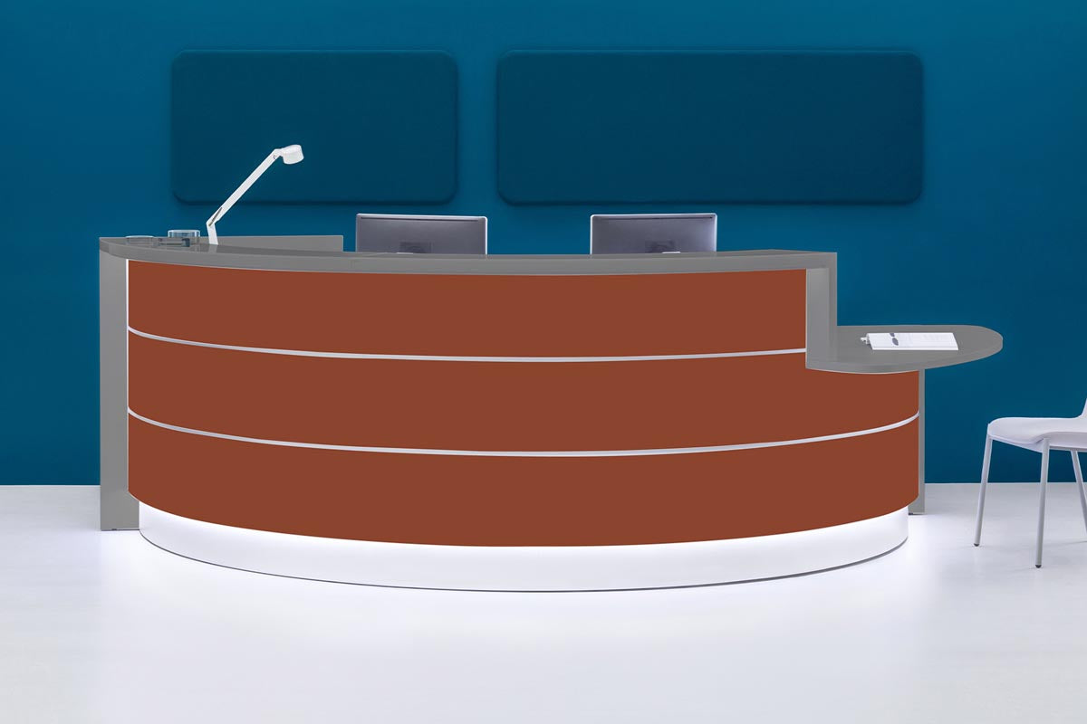 Valde 9 Empfangstheke, rund 336x163 cm, Rot Matt / Korpus wählbar
