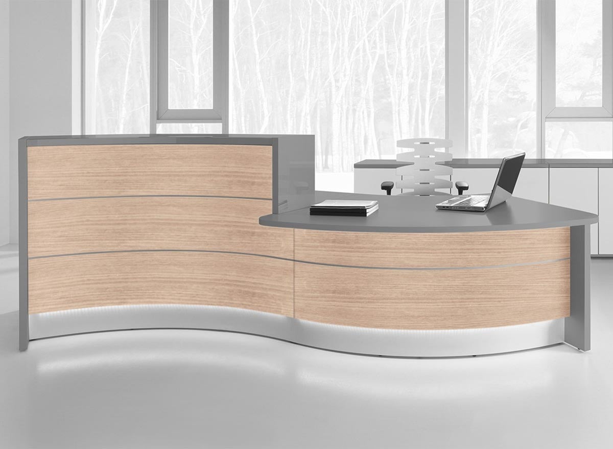 Valde 4 Empfangstheke, gebogen 345x150 cm Kanadische Eiche / Korpus wählbar
