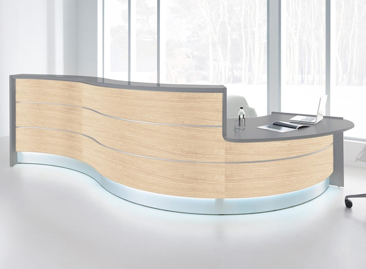 Valde 6 Empfangstheke, gebogen 438x163 cm Akazie / Korpus wählbar