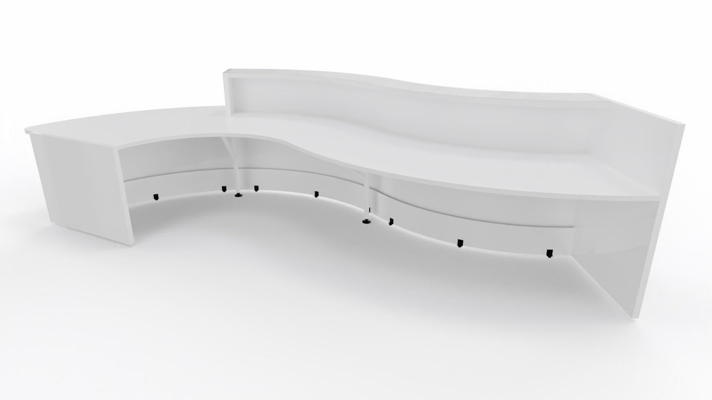 Valde 6 Empfangstheke, gebogen 438x163 cm Beige / Korpus wählbar