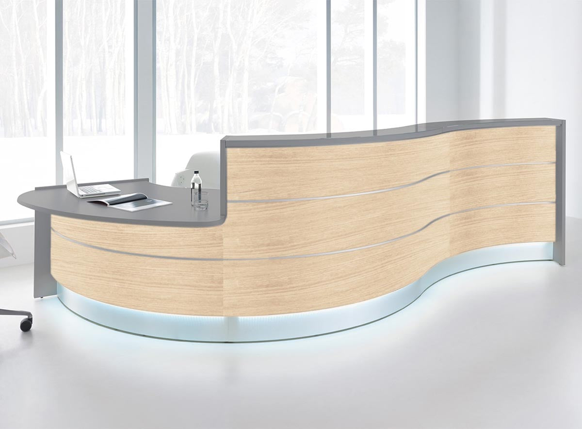 Valde 6 Empfangstheke, gebogen 438x163 cm Akazie / Korpus wählbar