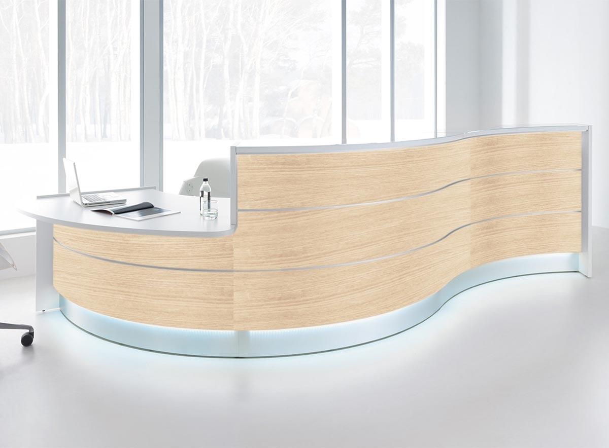 Valde 6 Empfangstheke, gebogen 438x163 cm Akazie / Korpus wählbar