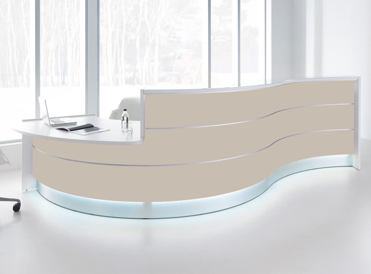 Valde 6 Empfangstheke, gebogen 438x163 cm Beige / Korpus wählbar