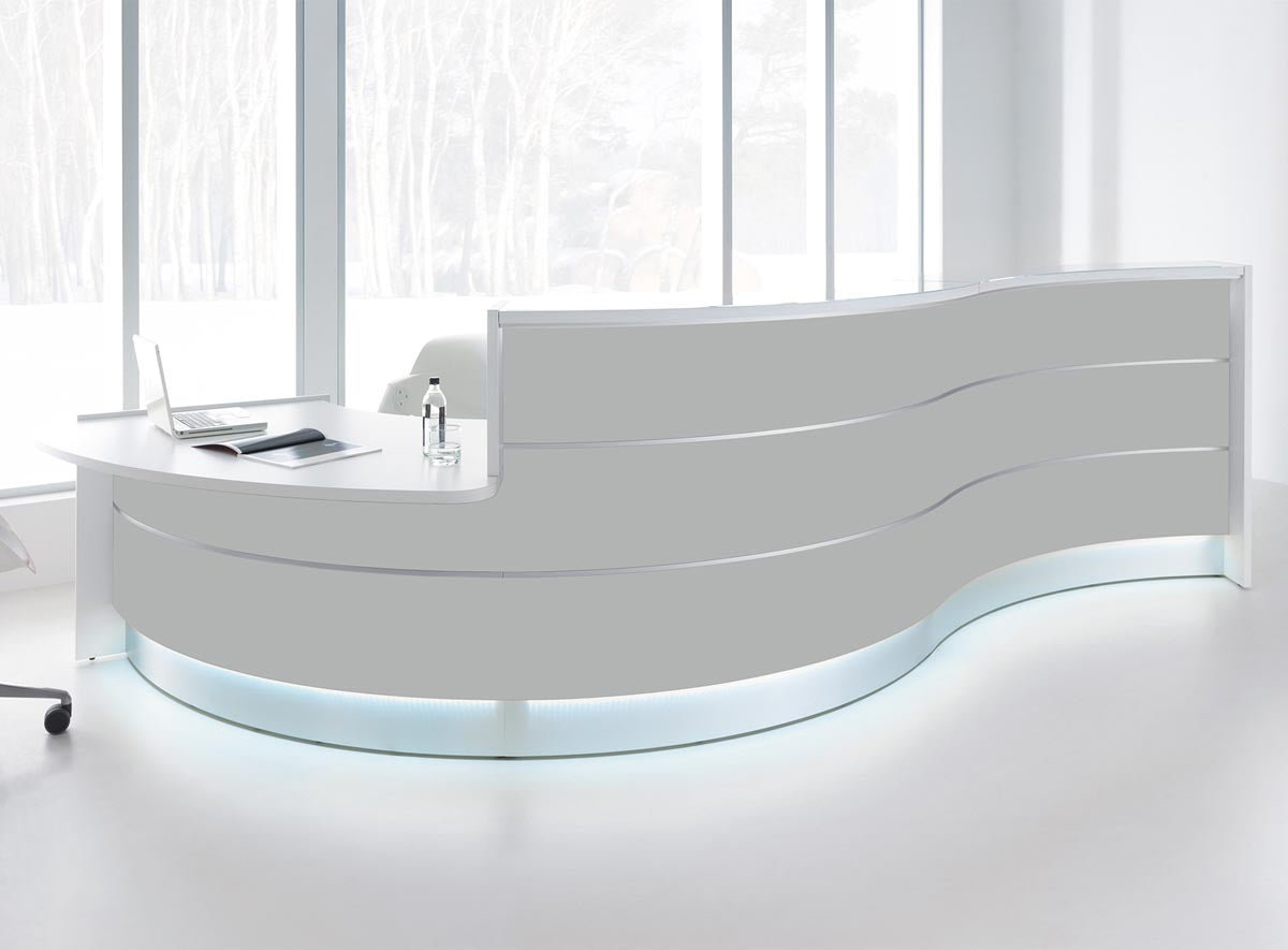 Valde 6 Empfangstheke, gebogen 438x163 cm Grau / Korpus wählbar