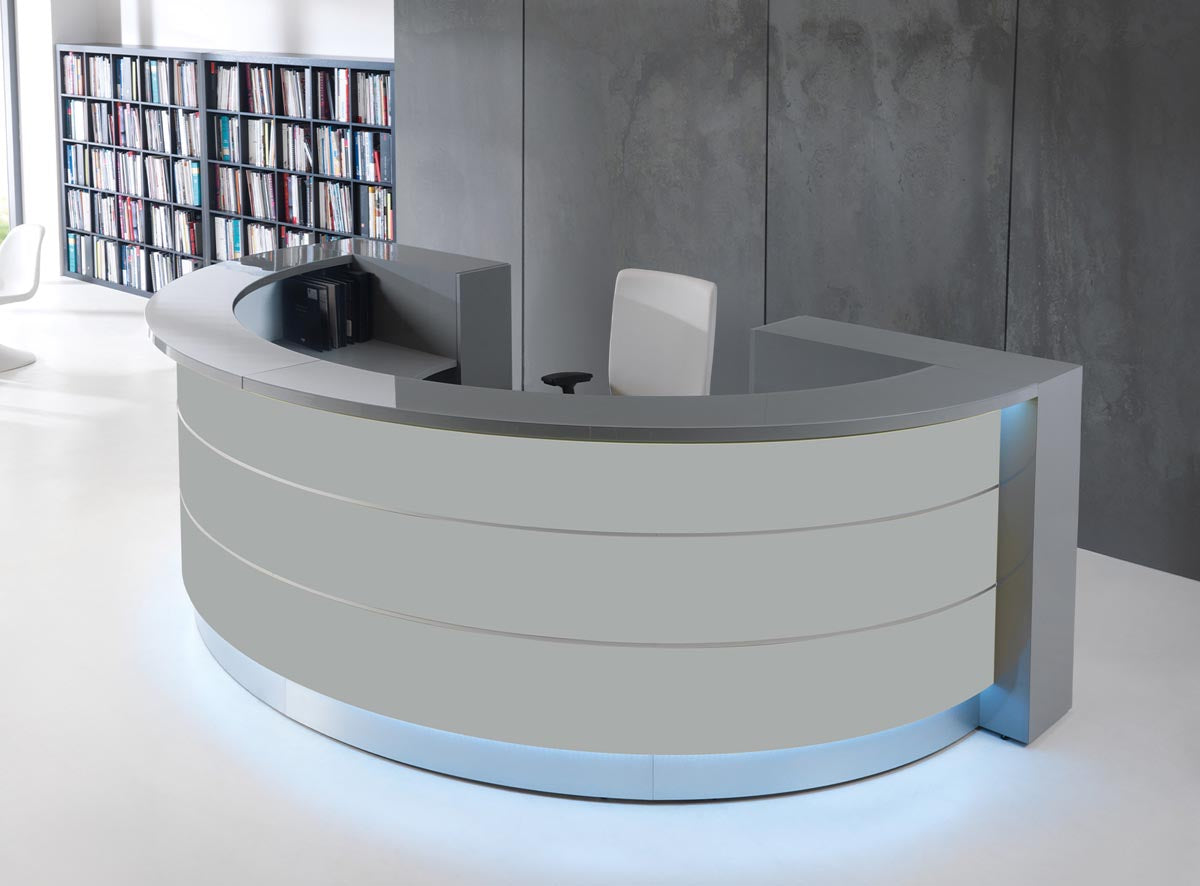 Valde 7 Empfangstheke rund 302x192 cm, Grau Matt / Korpus wählbar