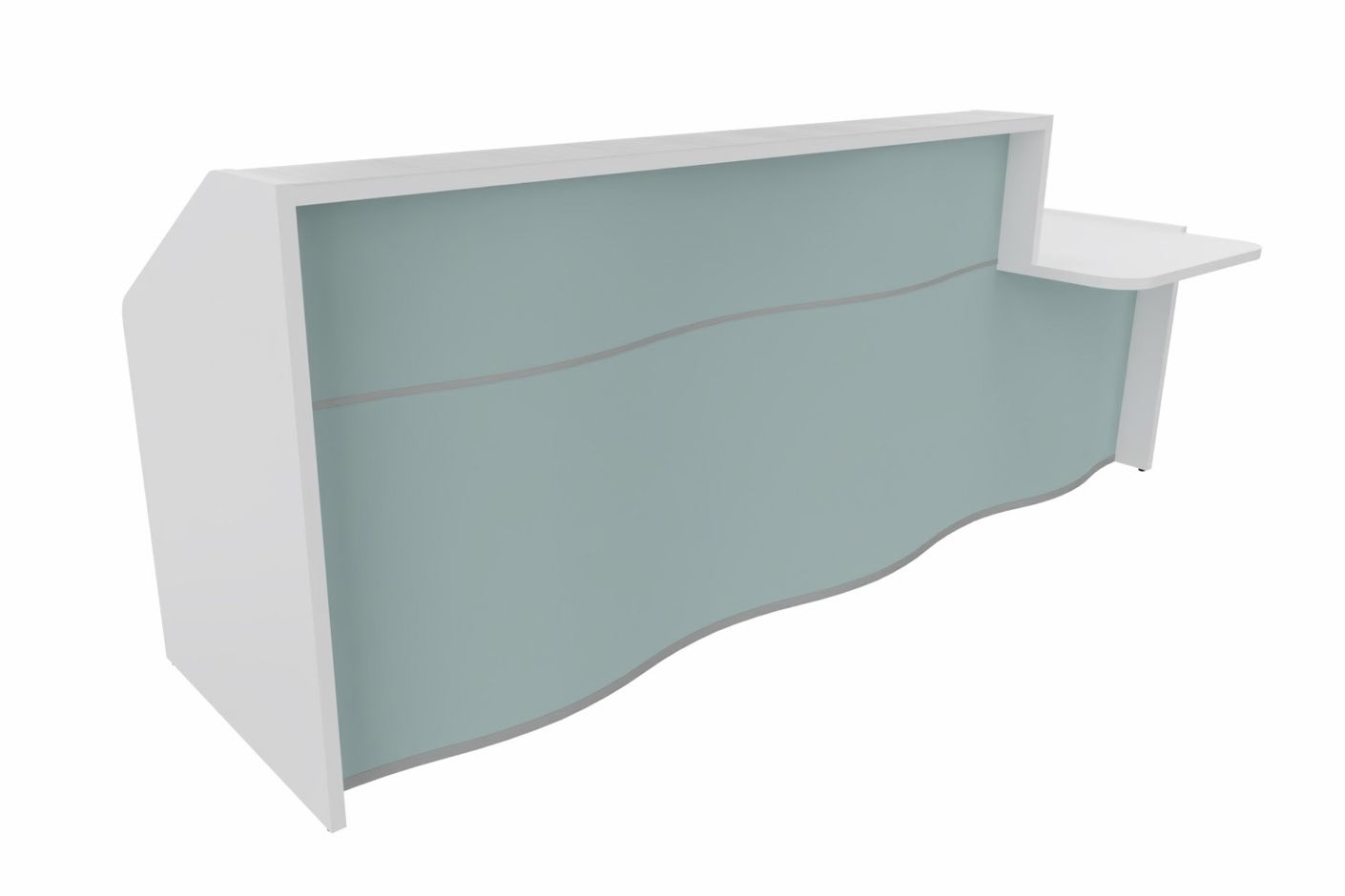 Wave 3 Empfangstheke mit Arbeitsplatte 75cm, Größe wählbar, Weiß / Hellblau Matt