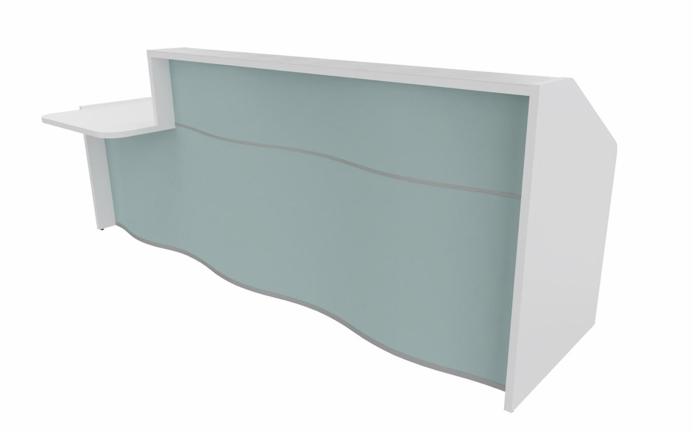 Wave 3 Empfangstheke mit Arbeitsplatte 75cm, Größe wählbar, Weiß / Hellblau Matt