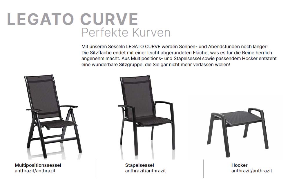 Kettler Legato Curve Gartensessel, stapelbar, Anthrazit