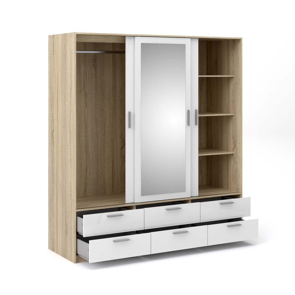 Line Kleiderschrank Eiche Struktur Weiß Hochglanz