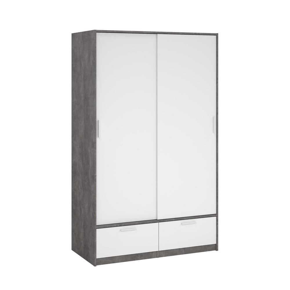 Line Kleiderschrank 2-türig Oxid Beton Weiß