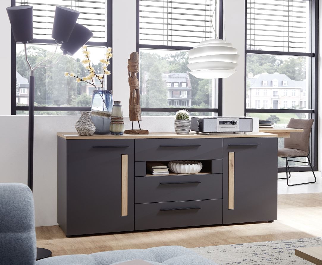 Loft-Two Wohnzimmerkomplettset 3 inkl. LED-Beleuchtung Graphit/Abs. Artisan Eiche
