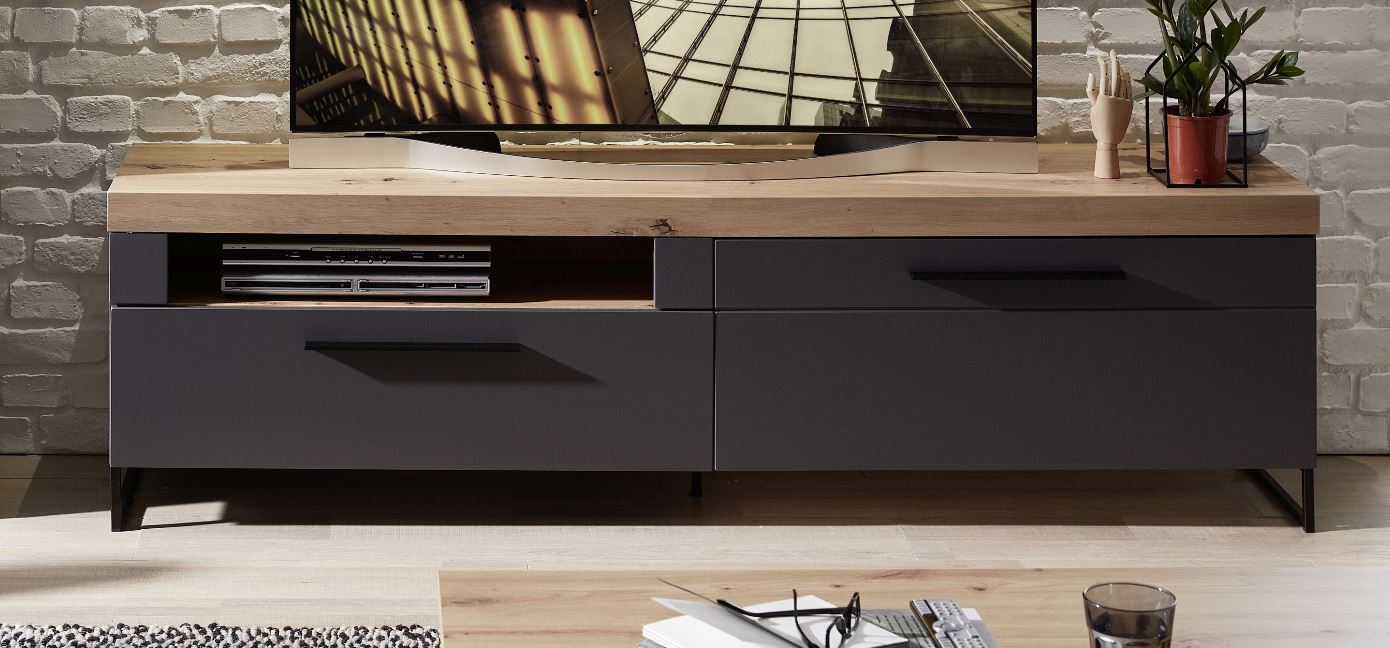 Loft-Two Wohnzimmerkomplettset 3 inkl. LED-Beleuchtung Graphit/Abs. Artisan Eiche