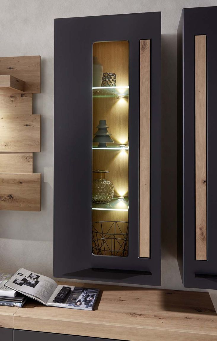 Loft-Two Wohnzimmerkomplettset 3 inkl. LED-Beleuchtung Graphit/Abs. Artisan Eiche