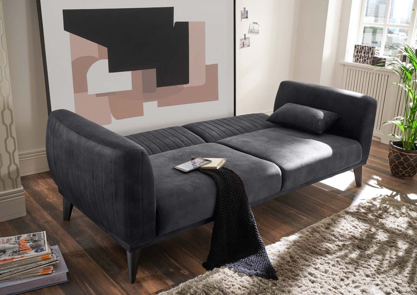 *Ausstellungsstück* Lofty Schlafsofa 3-Sitzer 235 x 95 cm Anthrazit/Silber