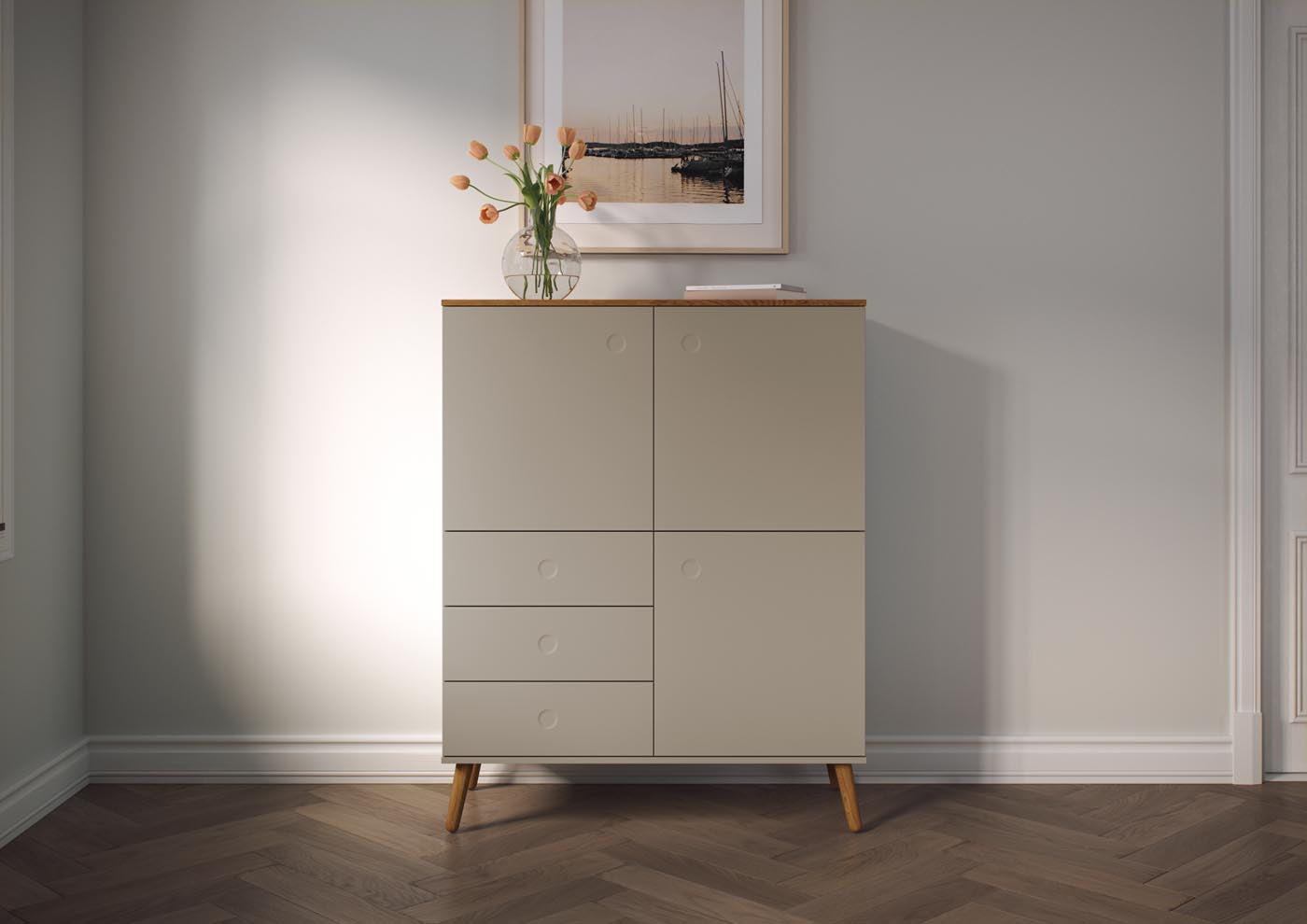 Tenzo Dot Highboard mit Türen und Schubladen Eiche