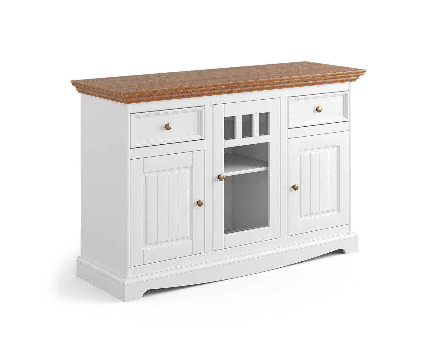 Belluno Elegante Sideboard 130x85 cm Massivholz mit Glastür